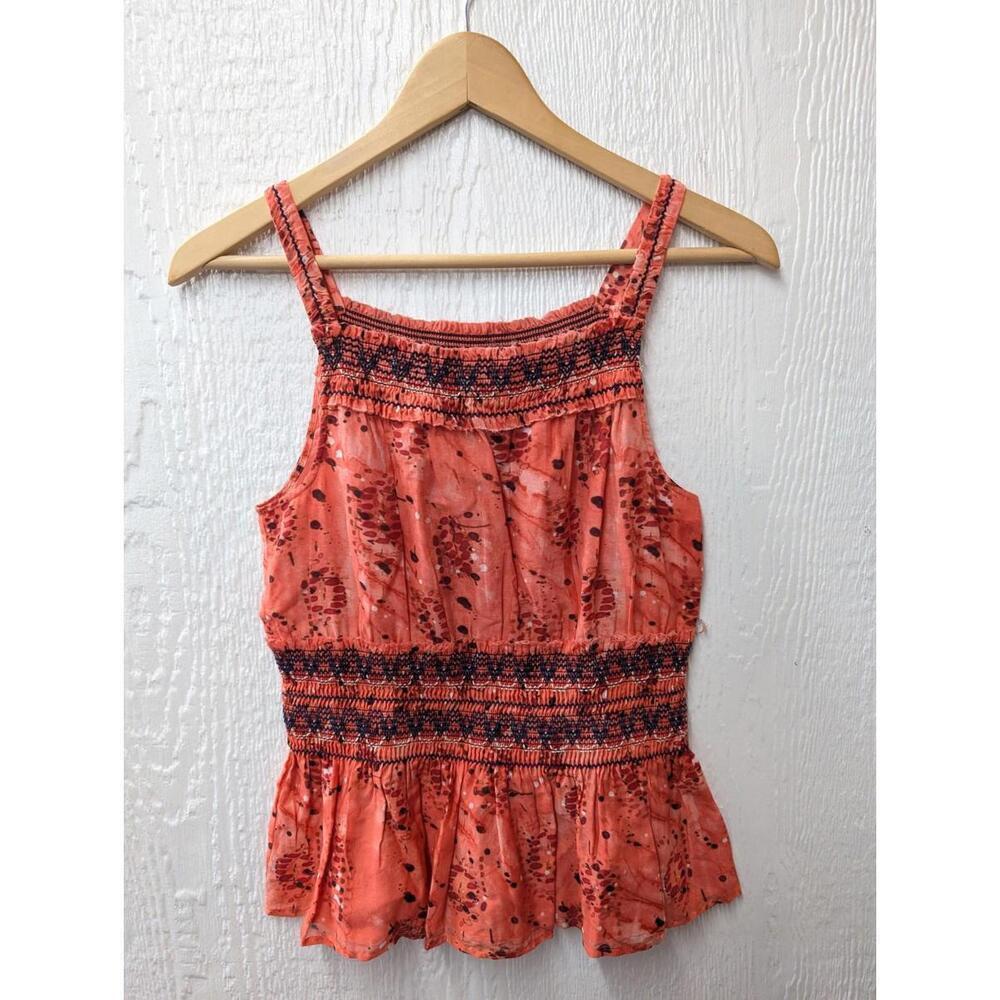 Theory Silk Cotton Blend Embroidered Smock Tank Top Boho Beach Vacation Small